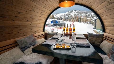 The inside view of Stranhans whiskey barrel at Steamboat Resort.