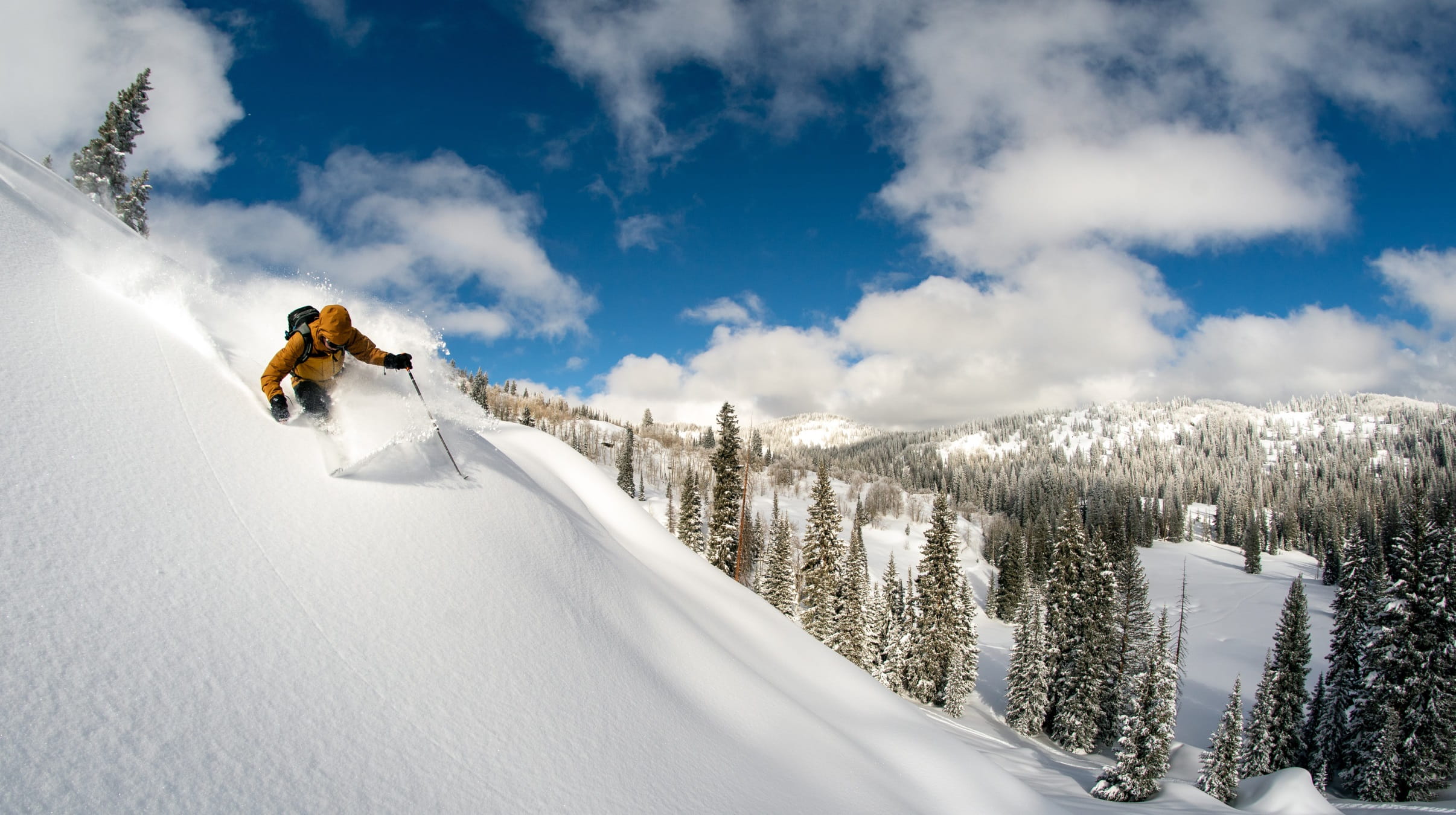 A skier gliding through the snow at Steamboat Resort.