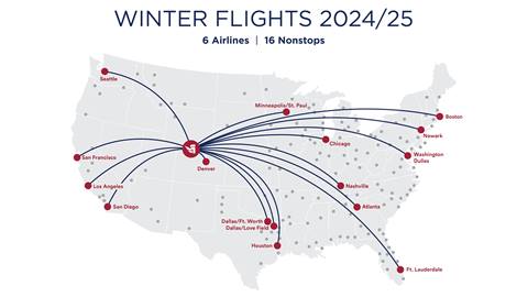 Winter flight map to Steamboat Springs, CO.